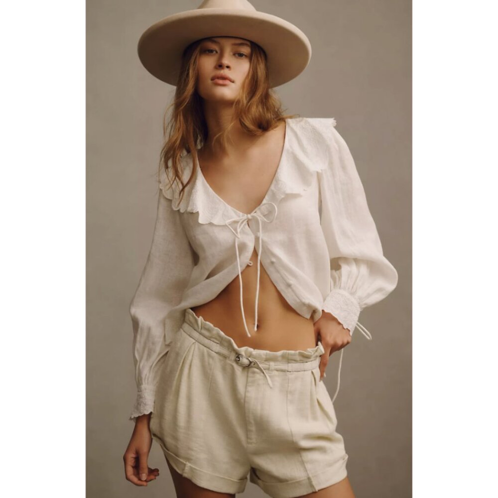 NWT By Anthropologie Linen Beach Shorts Cream Size XL